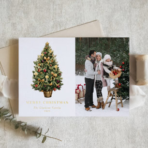 Elegantes Watercolor Vintage Weihnachtsbaum Foto Folien Feiertagskarte