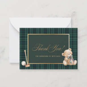 Elegantes Watercolor Vintager Karierter Teddy-Bär Mitteilungskarte
