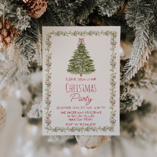 Elegantes Watercolor Weihnachten Holly FrameTree P Einladung