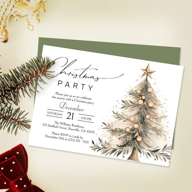 Elegantes Watercolor Weihnachten Weihnachten Party Einladung (Invite your guests to your Christmas celebration with this heartwarming and cozy holiday invitation.)