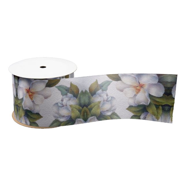 Elegantes Watercolor Weißes Magnolia Blume Wrappin Satinband (Spule)