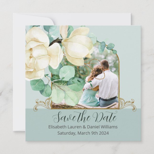 Elegantes Watercolor Weißes Magnolia Save the Date (Vorderseite)