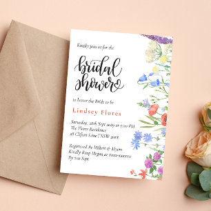 Elegantes Watercolor Wildblume Brautparty Einladung