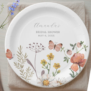 Elegantes Watercolor Wildblume Brautparty Pappteller
