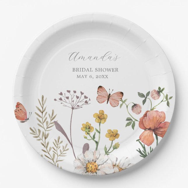 Elegantes Watercolor Wildblume Brautparty Pappteller (Vorderseite)