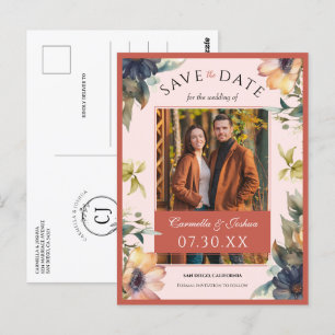 Elegantes Watercolor Wildblume Foto Save the Date Postkarte
