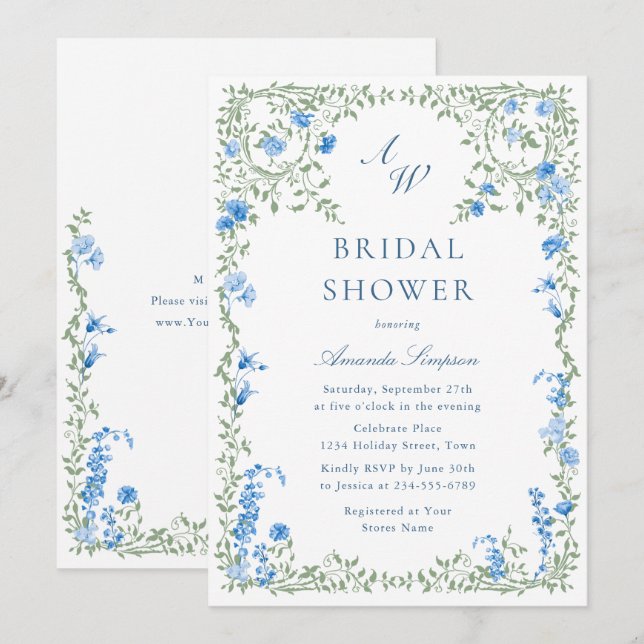 Elegantes Watercolor Wilde Blume Brautparty Einladung (Vorne/Hinten)