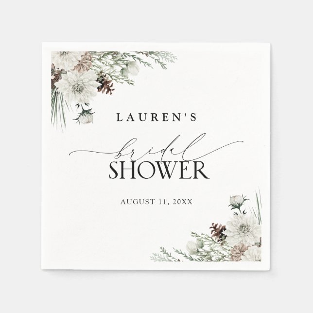 Elegantes Watercolor Winter Boho Brautparty Serviette (Vorderseite)