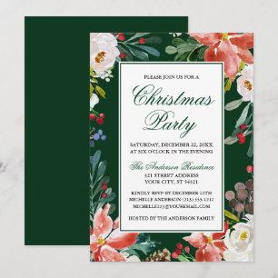 Elegantes Watercolor Winter Floral Weihnachten Par Einladung