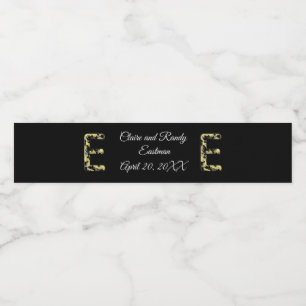 Elegantes Wedding Black and Gold Letter E Monogram Wasserflaschenetikett