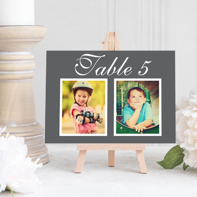 Elegantes Wedding Foto Charcoal Gray Tischnummer (Von Creator hochgeladen)