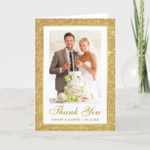 Elegantes Wedding Foto Gold Glitzer Frame Falten Dankeskarte