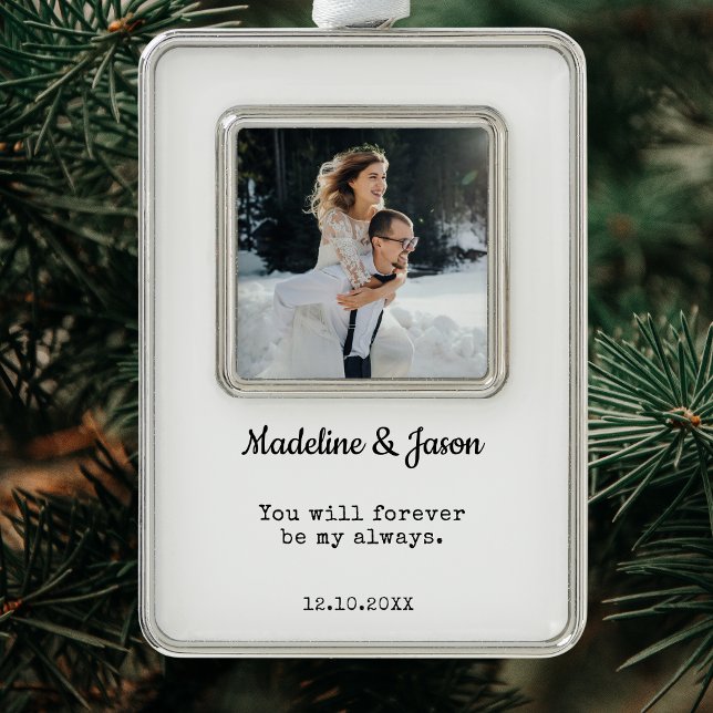 Elegantes Wedding Foto New York Rahmen-Ornament Silber (Elegant Wedding Photo Newlyweds Modern Christmas Ornament)
