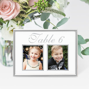 Elegantes Wedding Foto Silver White Tischnummer