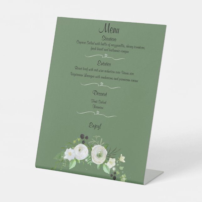 Elegantes Wedding Menu Pedestal Schild (Vorderseite)
