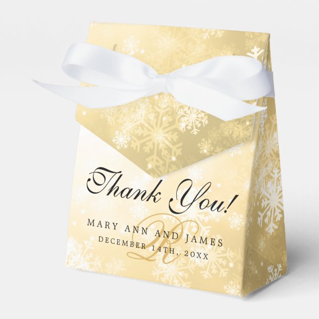 Elegantes Wedding Monogram Gold Winter Wonderland Geschenkschachtel (Vorderseite)