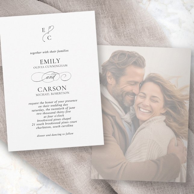 Elegantes Wedding Monogram Logo Modernes verblasst Einladung (Elegant Wedding Monogram Logo Modern Faded Photo Invitation)
