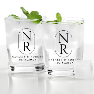 Elegantes Wedding Monogram Modernes Minimalistisch Whiskyglas