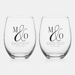Elegantes Wedding Monogram Trinkbehälter Set Weinglas Ohne Stiel