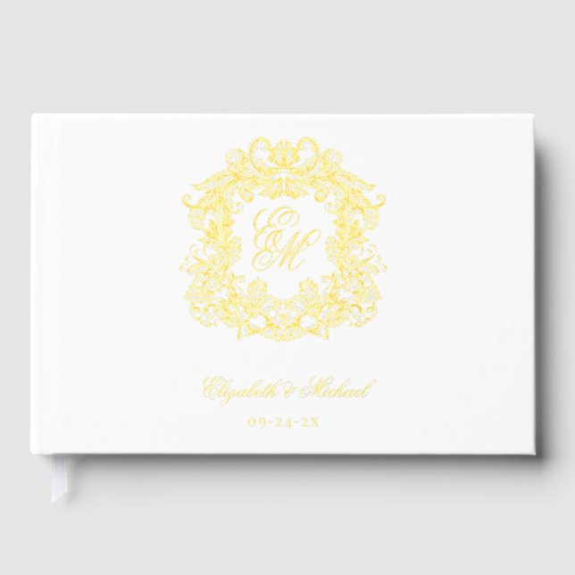 Elegantes Wedding Monogram Vintages Wappen Gold Gästebuch (Vorderseite)