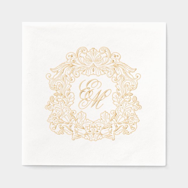 Elegantes Wedding Monogram Wappen Servietten Mit Folie (Vorderseite)