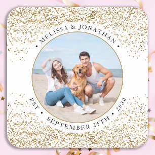 Elegantes Wedding Personalisiert Gold Glitzer Foto Rechteckiger Pappuntersetzer