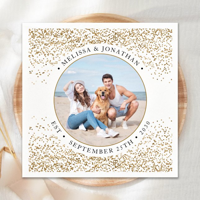 Elegantes Wedding Personalisiert Gold Glitzer Foto Serviette (Von Creator hochgeladen)