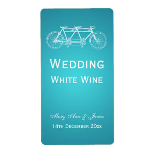 Elegantes Wedding Wine Label Tandem Bike Türkis