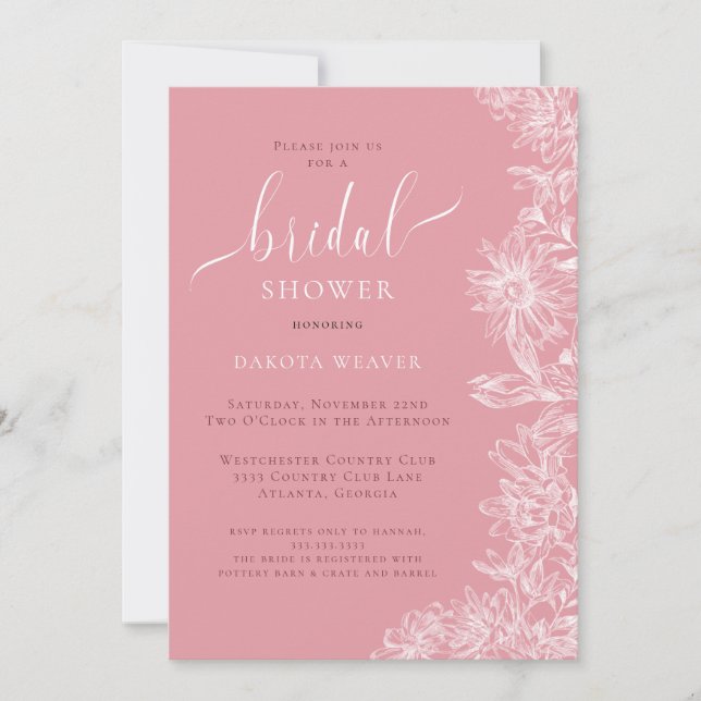Elegantes, weich rosa Brautparty Einladung (Vorderseite)
