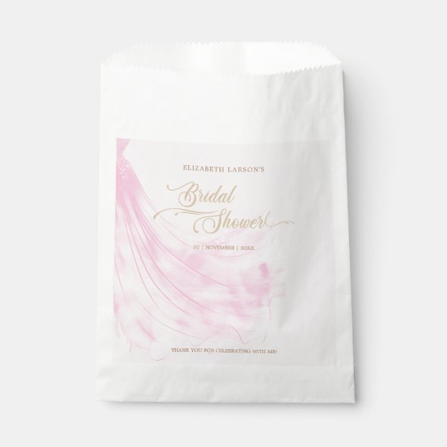 Elegantes, weich rosa Hochzeitskleid Brautparty Geschenktütchen (Vorderseite)