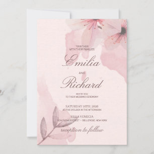 Elegantes weiches rosa Pulver Blumengebirge Hochze Einladung