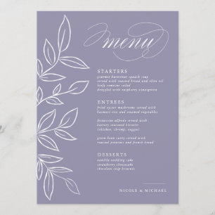Elegantes, weiches Violet Minimalistische Blätter  Menükarte