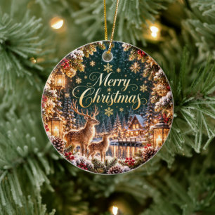 Elegantes Weihnachten im Wald Keramik Ornament