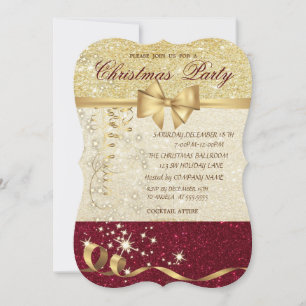 Elegantes Weihnachten, Red Gold Glitzer Corporate Einladung