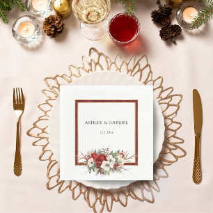 Elegantes Weihnachten Rot Damast Blumenmuster Serviette