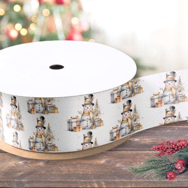 Elegantes Weihnachten Satinband (Black White Winter Snowman Christmas Satin Ribbon)