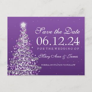 Elegantes Weihnachten Save the Date lila Ankündigungspostkarte