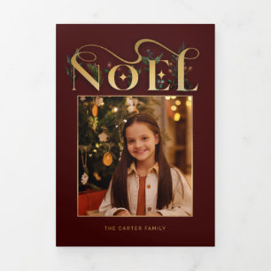 Elegantes Weihnachten Typografie-Foto Dreifach Gefaltete Karte