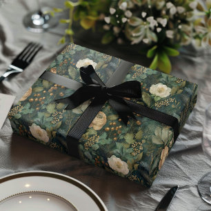 Elegantes Weihnachten Winter Grün und Creme Floral Geschenkpapier Set