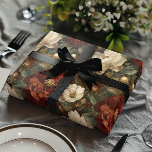 Elegantes Weihnachten Winter Rot und Creme Floral Geschenkpapier Set