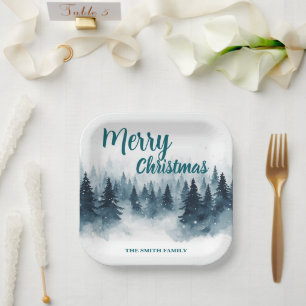 Elegantes Weihnachten Xmas Winter Tannenwald Hol Pappteller