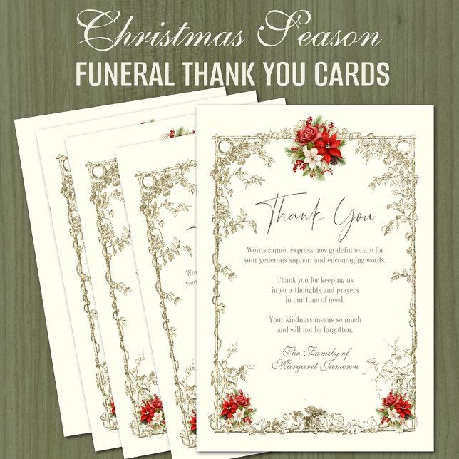 Elegantes Weihnachts-Beerdigungsdenkmal Vielen Dan Dankeskarte (Christmas Season Funeral Memorial Thank You Cards for Sympathy and Condolence)