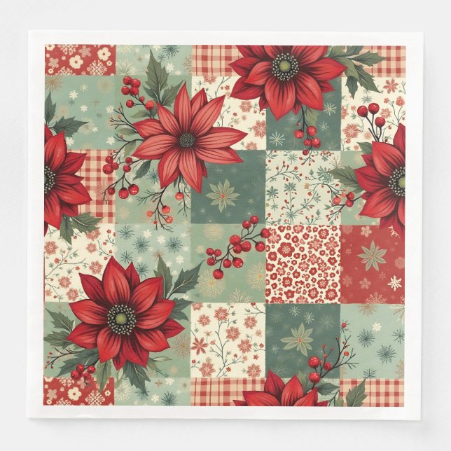 Elegantes Weihnachts-Blumen-Quilt-Muster  Serviette (Vorderseite)