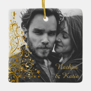 Elegantes Weihnachts Couple Custom Foto Keramikornament