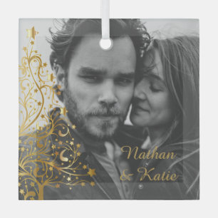 Elegantes Weihnachts Couple Custom Foto Ornament Aus Glas