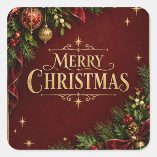 Elegantes Weihnachts-Erbe, Vintage-Botanik neu Quadratischer Aufkleber