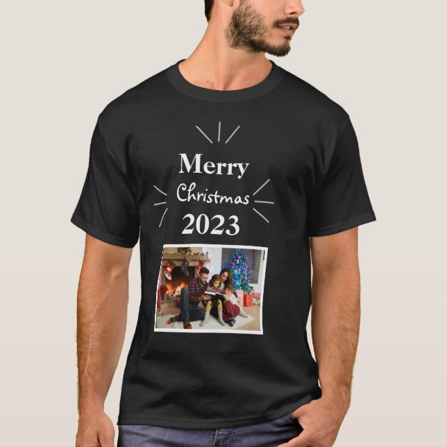 Elegantes Weihnachts-Foto Moderne Familie T-Shirt (Vorderseite)