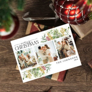 Elegantes Weihnachts-Gold Botanisches Foto Feiertagskarte