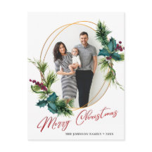 Elegantes Weihnachts Holly Pine Frame Foto Gruß