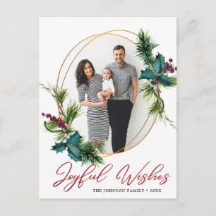 Elegantes Weihnachts-Joyful wünscht Holly Pine Fot Postkarte